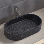 Νιπτήρας μπάνιου terrazzo AFRODITE Black 60x35x12 – οβάλ επιτραπέζιος πάγκου