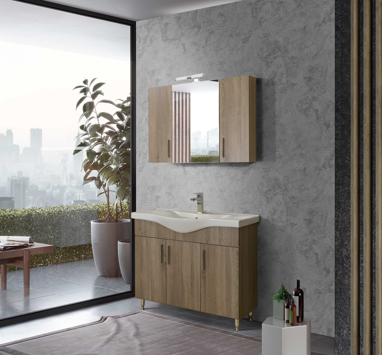 Σετ Έπιπλο Μπάνιου SIENA SONOMA DARK 100 9SSI100SD0W Πάγκο 96x34x83cm - Image 4