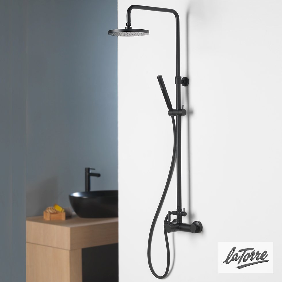Μπαταρία Ντουζιέρας με Κεφαλή και Κολώνα ρυθμιζόμενου ύψους, Τech La Torre Black Matt