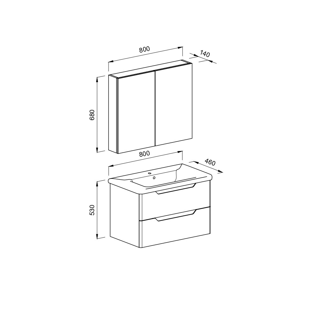 Πάγκος PERLA Ανθρακί με λευκά πλαινα MDF 18mm Λάκα 80 S3BPERL080AN 80x46x53cm - Image 2