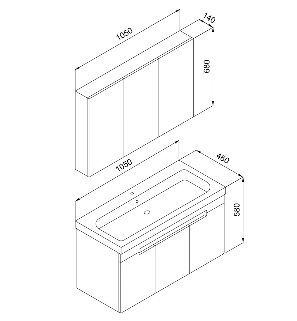 Πάγκος TREND Ανθρακί MDF 18mm Λάκα 105 S3BTRED105AB 105x46x58cm - Image 2