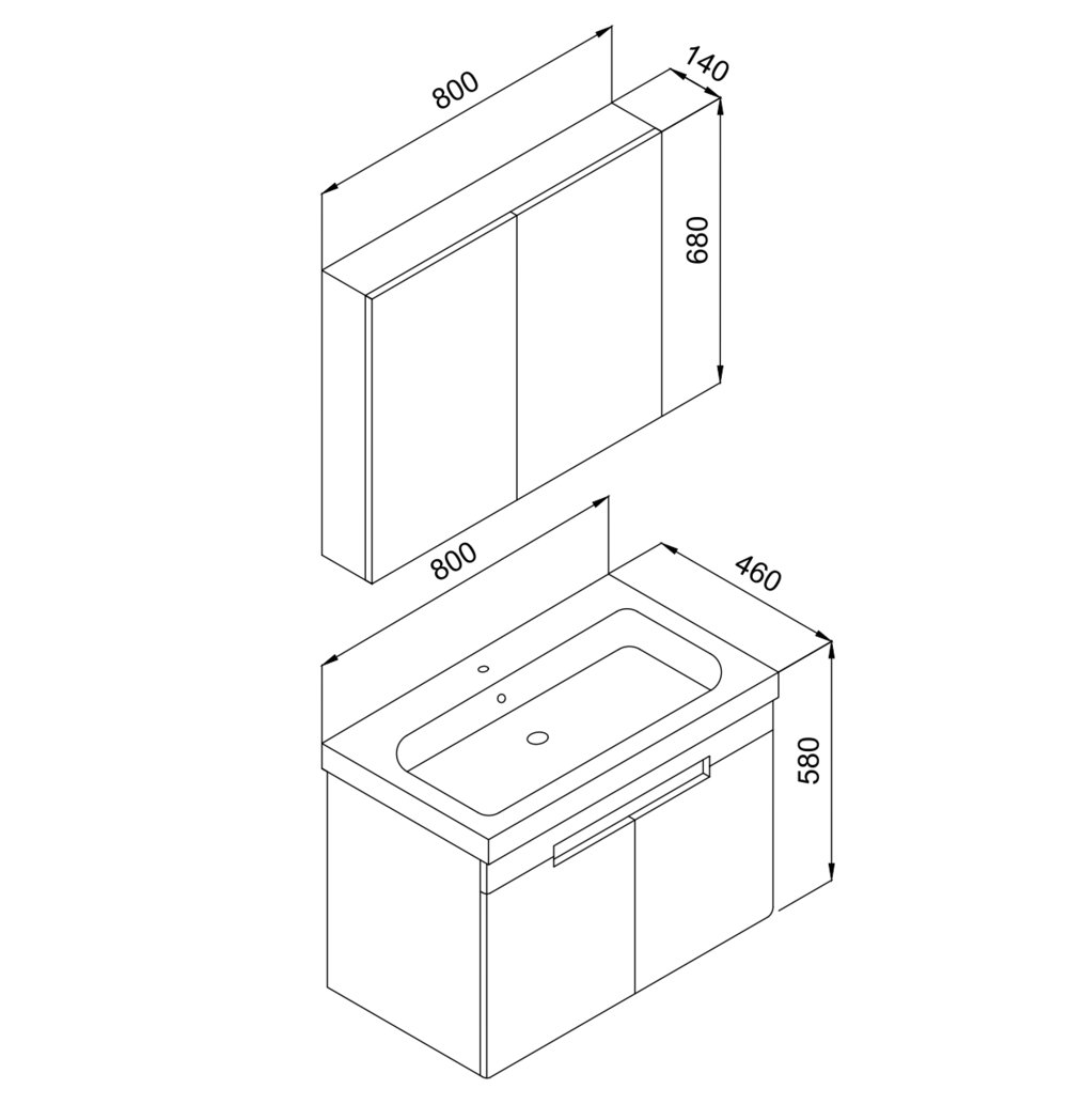 Πάγκος TREND Ανθρακί MDF 18mm Λάκα 80 S3BTREN080AB 80x46x58cm - Image 2