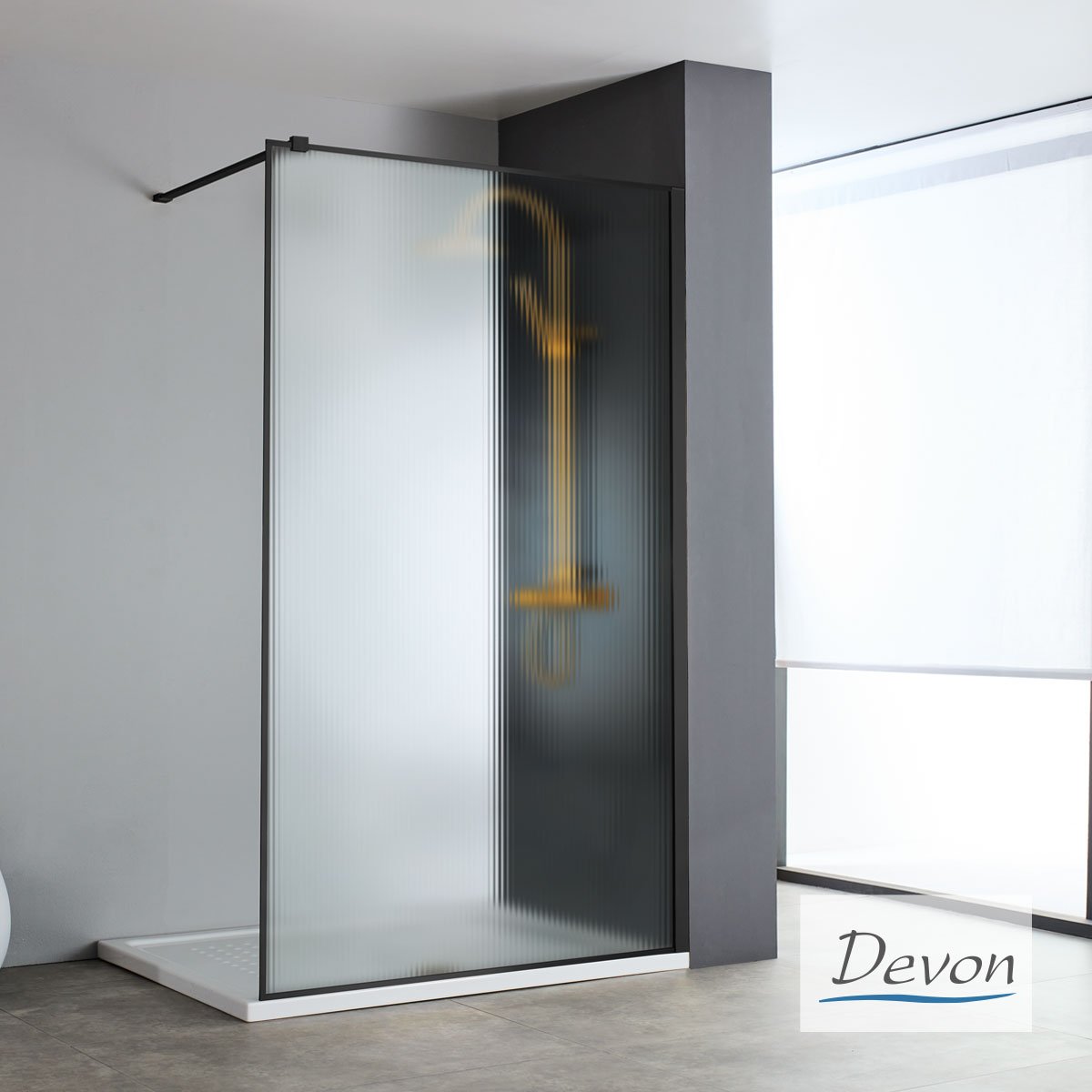 Διαχωριστικό κρύσταλλο ντουζιέρας IWIS Walk-in 70 ρυθμιζόμενo από 67 έως 69εκ., Devon Fluted Clean Glass Black Matt - Image 2