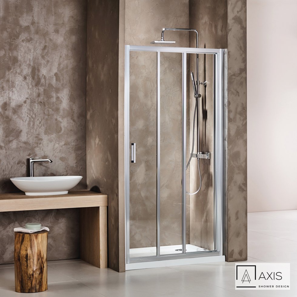 Συρόμενη τριπλή πόρτα καμπίνας ντουζιέρας AXIS 100 ύψους 185εκ. ρυθμιζόμενη από 97 έως 101εκ. Clean Glass Chrome - Image 2