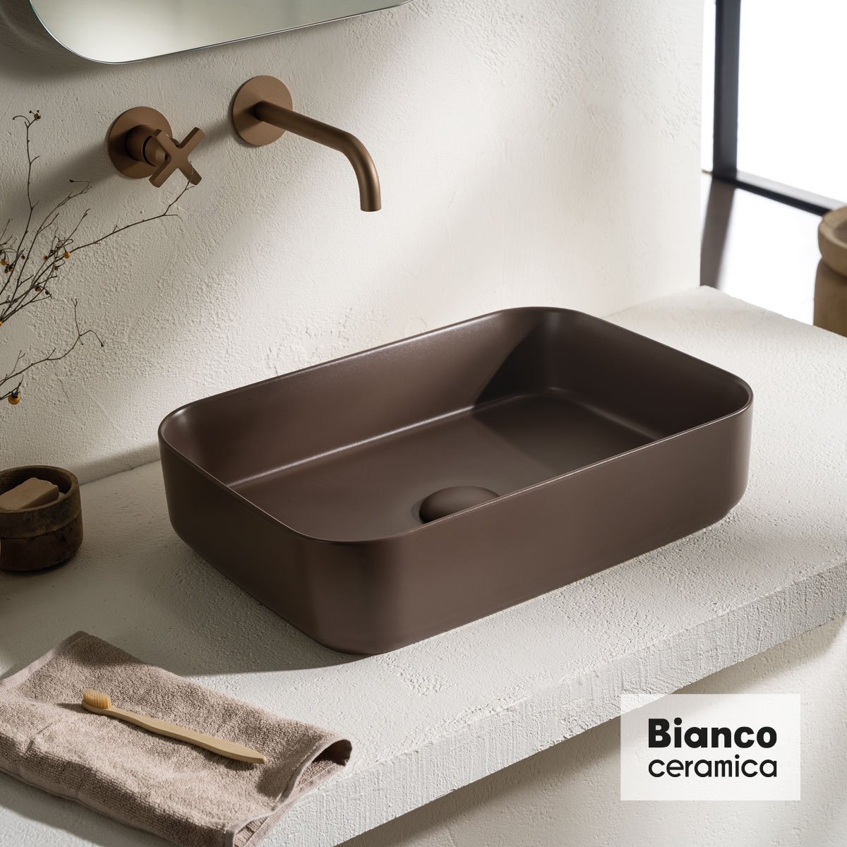 Νιπτήρας Πορσελάνης 50x36 Bianco Ceramica taupe Matt - Image 2