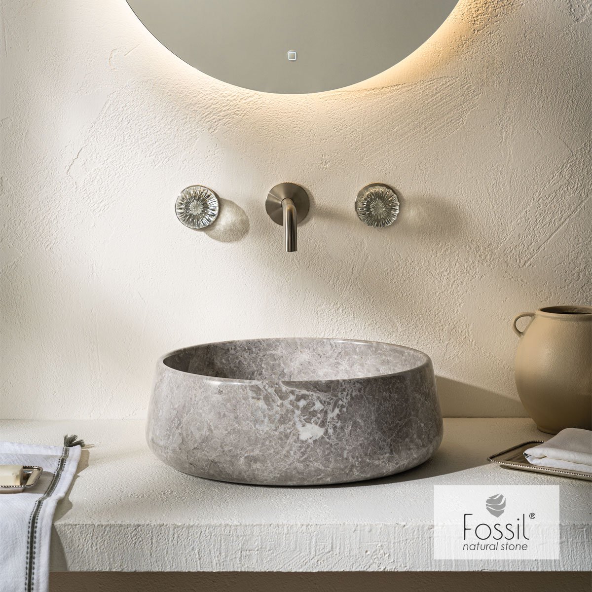 Νιπτήρας Μαρμάρινος Φ42 h.14 Fossil Tundra Grey - Image 2