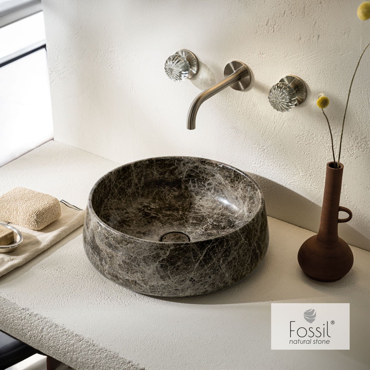 Νιπτήρας Μαρμάρινος Φ42 h.14 Fossil Emperador Dark - Image 2